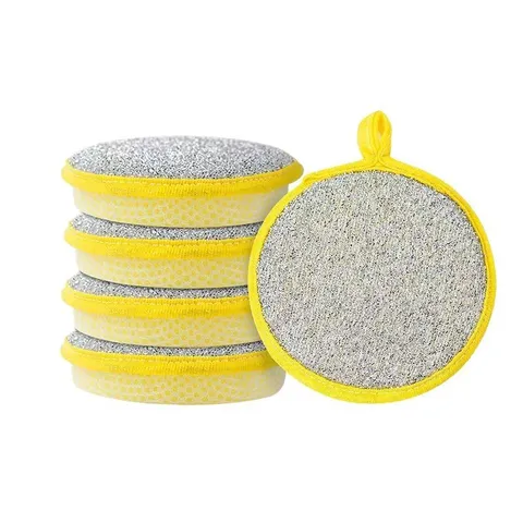 Double-Sided Cleaning Sponge Household Kitchen Dishwashing Scouring Pad Silver Wire Scrubbing Cloth