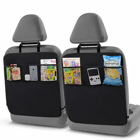 Organizador de Respaldo de Asiento de Coche Tela Oxford Impermeable Bolsillos Múltiples Bolsa de Almacenamiento Colgante Almohadilla de Protección Negro