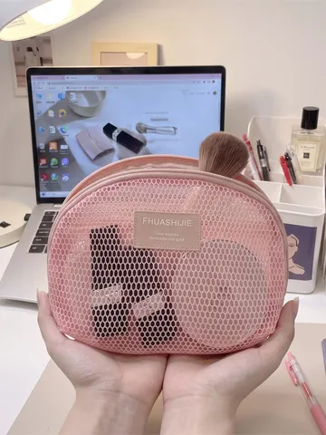 Kulturtasche Netz Muschelförmig Tragbare Make-up Organizer Tasche Polyester Reißverschluss Aufbewahrungstasche Für Lippenstift Reisen Damen