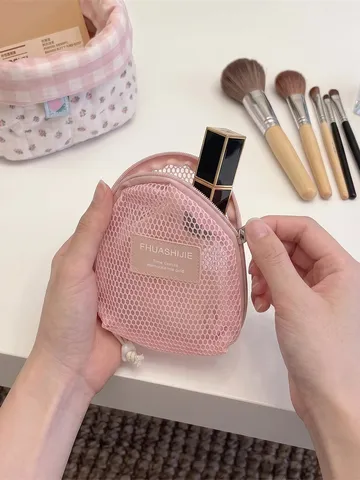 Kulturtasche Netz Muschelförmig Tragbare Make-up Organizer Tasche Polyester Reißverschluss Aufbewahrungstasche Für Lippenstift Reisen Damen
