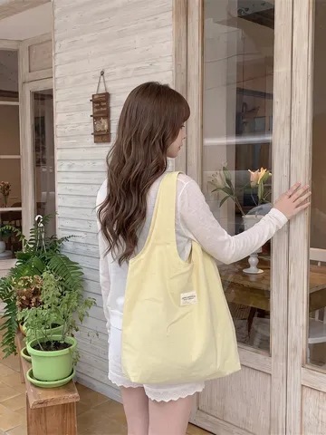 Macaron Farbe Einfarbig Tote Bag Damen Große Kapazität Polyester Canvas Umhängetasche Lässige Minimalistische Studententasche