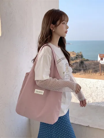 Macaron Farbe Einfarbig Tote Bag Damen Große Kapazität Polyester Canvas Umhängetasche Lässige Minimalistische Studententasche