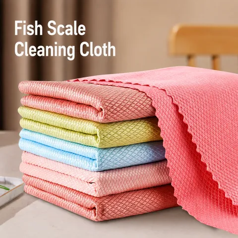 Thickened Microfiber Fish Scale Cleaning Cloth Absorbent Lint Free Wipe Rag For Kitchen Glass Window Household