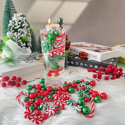 Christmas Vase Filler Decorations Floating Pearls Resin Tree Gift Box Festive Home Party Table Decor