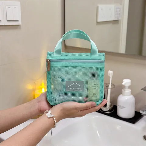 Tragbare Kulturtasche Aus Netzgewebe Mit Großer Kapazität Reise-Make-up-Organizer-Tasche Mit Griff Und Reißverschluss Für Damen