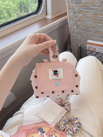 Mini Porte-monnaie à Pois de Style Coréen en Polyester Petite Trousse à Maquillage pour Femmes Pochette de Rangement Portable