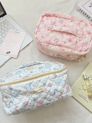 Bolsa de Cosméticos Acolchada Estampado Animal Dibujos Animados Organizador Maquillaje Suave Bolso Mano Viaje Almacenamiento Mujer