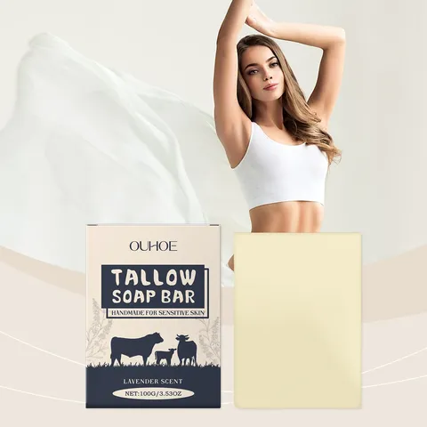 Herbal Tallow Soap Bar Lavender Scented Deep Moisturizing Nourishing Cleansing Body Face Soap for Dry Sensitive Skin Care