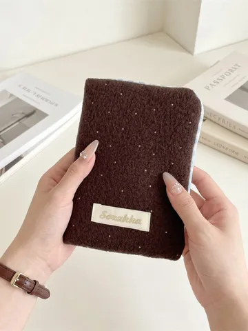 Portapassaporto in Lana a Pois Protezione Documenti in Tessuto Organizer da Viaggio Con Bordo a Quadretti Stile Dolce