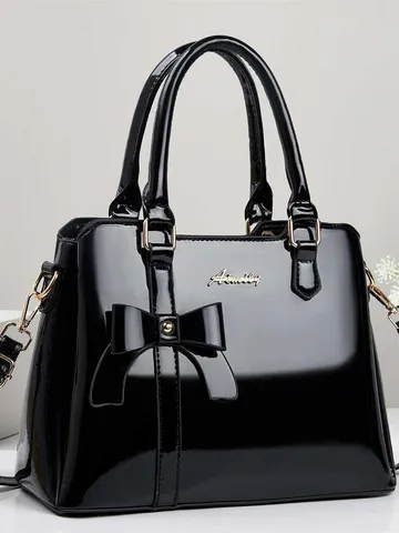 Women Patent Leather Handbag Large Capacity Bowknot Shoulder Bag Fashion Elegant Lady Tote Bag Crossbody Handbag For Work Daily