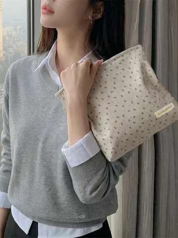 Koreanischer Stil Floral Canvas Make-up Tasche Große Kapazität Reißverschluss Kulturbeutel Organizer Für Damen Reise Kosmetik Aufbewahrungstasche