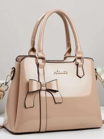 Women Patent Leather Handbag Large Capacity Bowknot Shoulder Bag Fashion Elegant Lady Tote Bag Crossbody Handbag For Work Daily