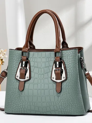 Women Large Capacity Crocodile Pattern Handbag Casual PU Leather Shoulder Bag Elegant Commuter Tote Bag For Ladies