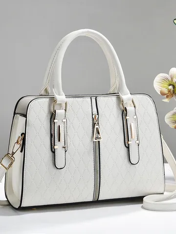 Borsa a Mano da Donna con Goffratura a Rombi Grande Capacità in Pelle PU Borsa a Tracolla Elegante da Ufficio
