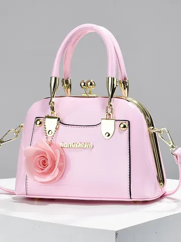 Borsa a Conchiglia in Vernice Vintage da Donna Elegante Borsa a Mano con Ciondolo a Fiore Borsa a Tracolla Lucida per Ufficio