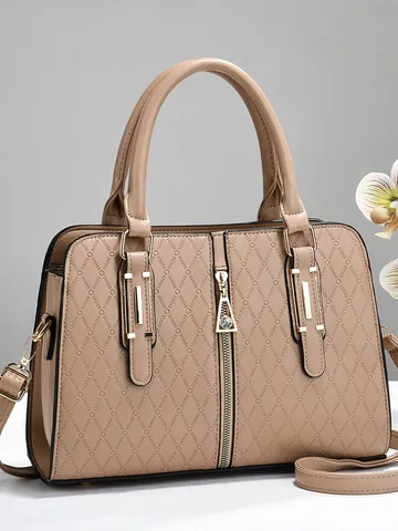 Borsa a Mano da Donna con Goffratura a Rombi Grande Capacità in Pelle PU Borsa a Tracolla Elegante da Ufficio
