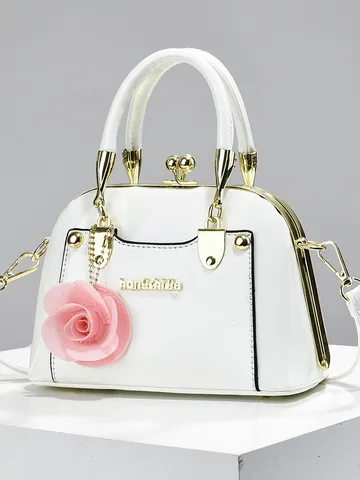 Borsa a Conchiglia in Vernice Vintage da Donna Elegante Borsa a Mano con Ciondolo a Fiore Borsa a Tracolla Lucida per Ufficio
