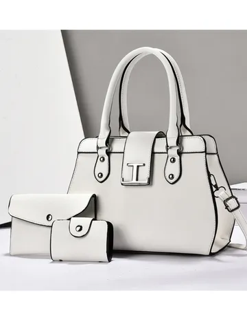 Borsa a Mano in Pelle PU di Grande Capacità Set da Donna Elegante Cuciture Chiusura con Cerniera Borsa a Spalla