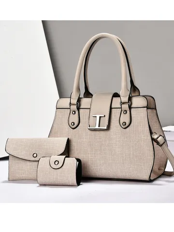 Borsa a Mano in Pelle PU di Grande Capacità Set da Donna Elegante Cuciture Chiusura con Cerniera Borsa a Spalla
