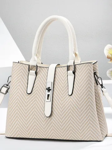 Sac à Main Élégant en Cuir PU pour Femmes Design de Fermoir Grande Capacité Multi Compartiments Sac à Épaule Coutures Classiques pour Quotidien