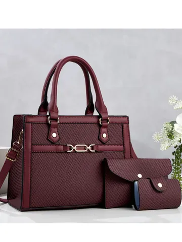 Set di Borsa Tote da Donna in Pelle PU Patchwork Retrò Con Borsa a Mano E Borsa a Tracolla E Porta Carte Grande Capacità