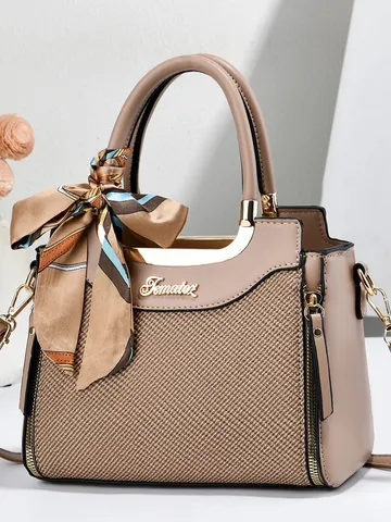 Borsa Tote da Donna in Pelle PU alla Moda Borsa a Spalla di Grande Capacità con Sciarpa Handbag Borsa a Tracolla