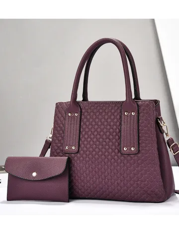 Borsa a Mano Spalla da Donna in Pelle PU Minimalista Urbano Rombi Trapuntati Cuciture Grande Capacità Set per Pendolarismo Quotidiano