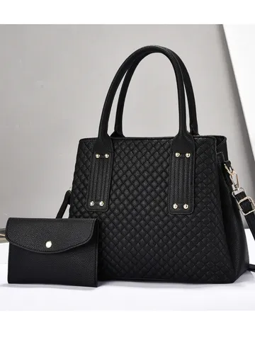 Borsa a Mano Spalla da Donna in Pelle PU Minimalista Urbano Rombi Trapuntati Cuciture Grande Capacità Set per Pendolarismo Quotidiano