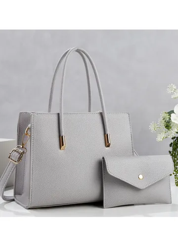 Women Large Capacity PU Leather Tote Bag With Pouch Minimalist Lychee Pattern Shoulder Bag Urban Casual Commuter Handbag