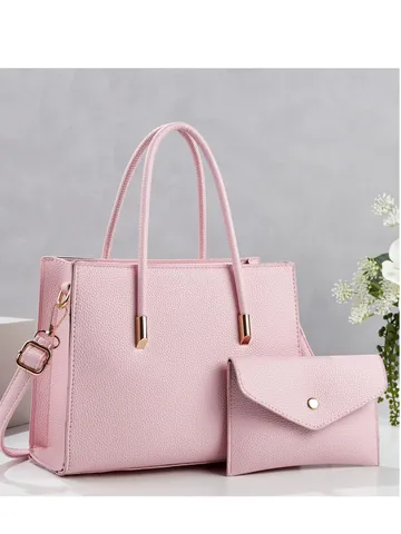 Women Large Capacity PU Leather Tote Bag With Pouch Minimalist Lychee Pattern Shoulder Bag Urban Casual Commuter Handbag