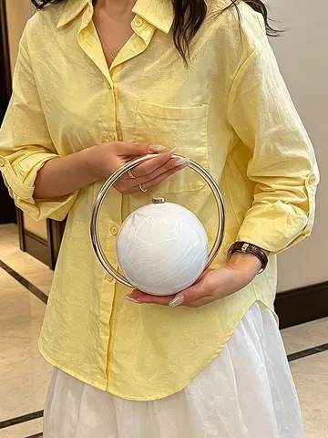 Fashion Acrylic Planet Evening Bag For Women Marble Pattern Sphere Shoulder Bag With Metal Ring Handle Lady Party Clutch Bag