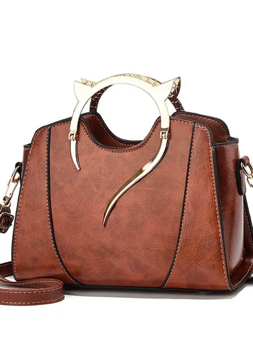 Fashion Color Block Shell Bag For Women PU Leather Patchwork Handbag Metal Cat Ear Handle Large Capacity Shoulder Bag