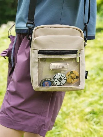 Bolso Bandolera de Nylon Techwear para Hombres Mujeres Bolso para Teléfono Estilo Moto Con Ventana Transparente e Insignias
