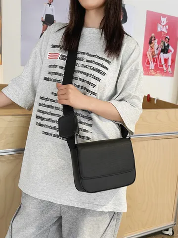 Borsa a Tracolla Unisex in Pelle PU Alla Moda Borsa Quadrata Minimalista A Righe Con Piccolo Borsellino per Viaggi Quotidiano