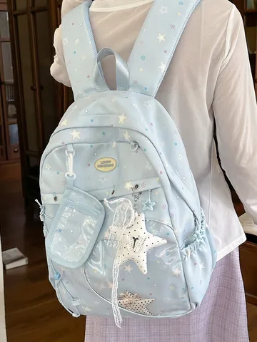 Conjunto de Mochila y Bolso Tote de Nailon con Estampado de Estrellas Estilo Ins Japonés para Estudiantes