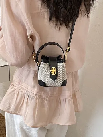 Sac Seau Mini pour Femmes Couleur Contrastante Élégant Patchwork Sac Bandoulière Classique Carreaux Imprimé Léopard Sac à Main