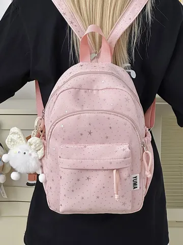 Mode Kleiner Sternmuster Rucksack Für Mädchen Täglich Pendeln Schule Reisen Nylon Mini Rucksack Mit Sterndruck Design