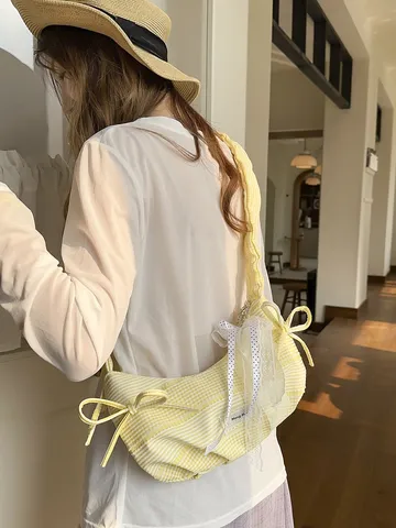 Φρέσκια Λογοτεχνική Καρό Πλισέ Τσάντα Ώμου Casual Χιαστί Τσάντα Με Φιόγκο Μεγάλη Μεσαία Τσάντα Χειρός Tote Για Γυναίκες Μαθητές Μετακίνηση Ταξίδι