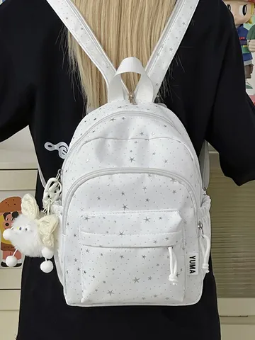 Mode Kleiner Sternmuster Rucksack Für Mädchen Täglich Pendeln Schule Reisen Nylon Mini Rucksack Mit Sterndruck Design