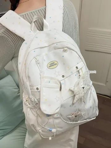 Zaino Scolastico in Stile Giapponese Ita Bag Nylon Cuore Trasparente Grande Capacità Con Motivo a Stelle Zainetto per Ragazze