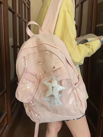 Zaino Scolastico in Stile Giapponese Ita Bag Nylon Cuore Trasparente Grande Capacità Con Motivo a Stelle Zainetto per Ragazze