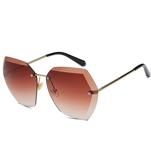Gafas de Sol para Mujer Sin Montura Polígono Degradado Patilla de Metal Protección UV400 Lente Océano Moda para Viajes Fiesta