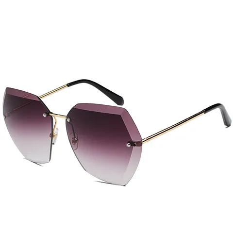 Gafas de Sol para Mujer Sin Montura Polígono Degradado Patilla de Metal Protección UV400 Lente Océano Moda para Viajes Fiesta