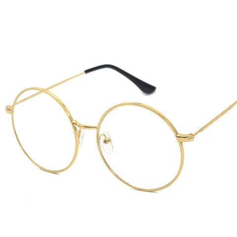 Retro Round Metal Frame Glasses For Women Clear Lens Blue Light Blocking Carved Temples Vintage Academic Style Eyewear Flat Mirror