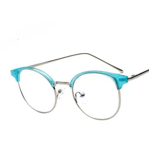 Occhiali Semi-Rimless Anti-Luce Blu Vintage Per Donna Uomo Lenti Trasparenti Metallo Plastica Montatura Rotonda Occhiali Quotidiano Casual Studio Occhiali Trasparenti