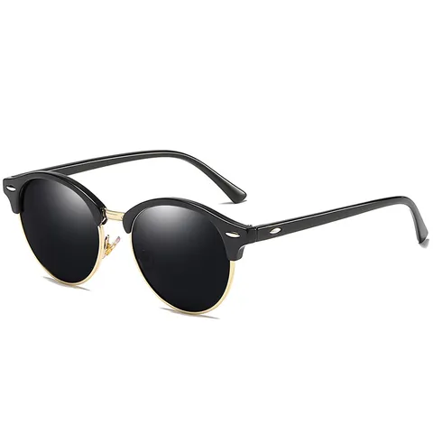 Modieuze Unisex Ronde Halfrond Frame Gepolariseerde Zonnebril Retro Half-Rand Metaal Kunststof Frame Antireflectie UV400 Zonnebescherming Bril Reis
