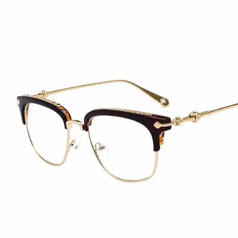 Montature per Occhiali Quadrati in Metallo e Plastica a Contrasto di Colore Retrò Unisex Montatura per Occhiali con Lenti Trasparenti Preppy Incise