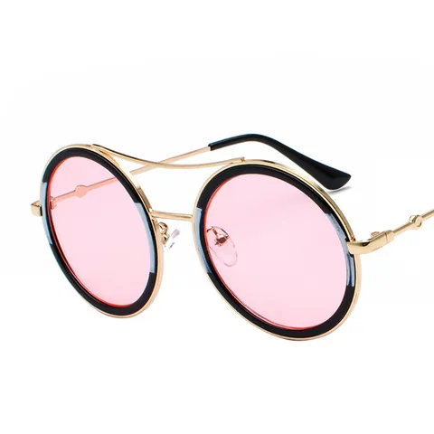 Gafas de Sol Redondas de Metal Retro Para Hombres Mujeres Doble Puente Gafas de Sol de Moda Literaria UV400 Lente Océano Gafas de Tendencia de Marco Completo