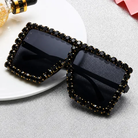 Luxury Rhinestone Inlaid Oversized Square Sunglasses For Women Personalized Cool Fashion Sun Protection Glasses Punk Style Rhinestone Eyewear