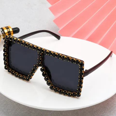Luxury Rhinestone Inlaid Oversized Square Sunglasses For Women Personalized Cool Fashion Sun Protection Glasses Punk Style Rhinestone Eyewear